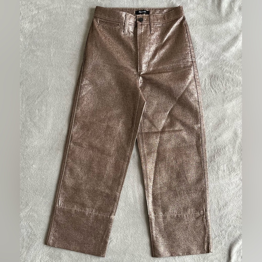 Madewell Slim Emmett Wide Leg Crop Metallic Pants 24 - Picture 4 of 10